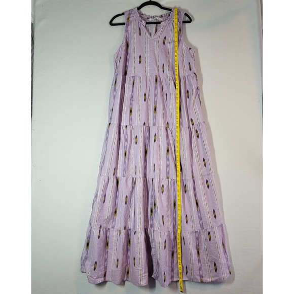 Sonoma Lavender Ikat Tiered Maxi Dress Womens L Cotton Boho Flowy A-Line Summer - Picture 10 of 10